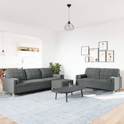 Set Divani 3 pz con Poggiapiedi e Cuscini Grigio Scuro Tessuto | homemem39