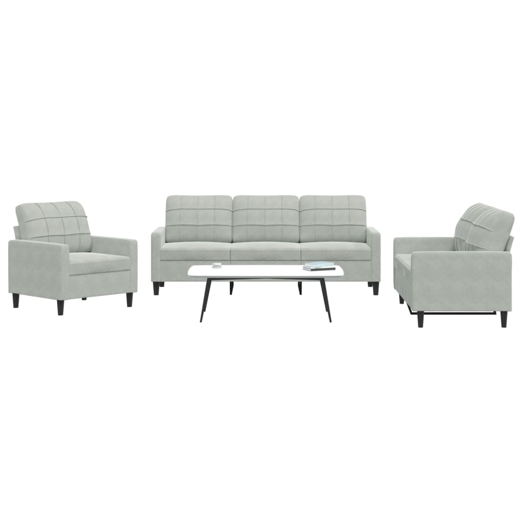Set di Divani 3 pz con Cuscini Grigio Chiaro in Velluto | homemem39