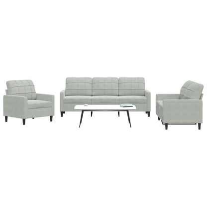 Set di Divani 3 pz con Cuscini Grigio Chiaro in Velluto | homemem39