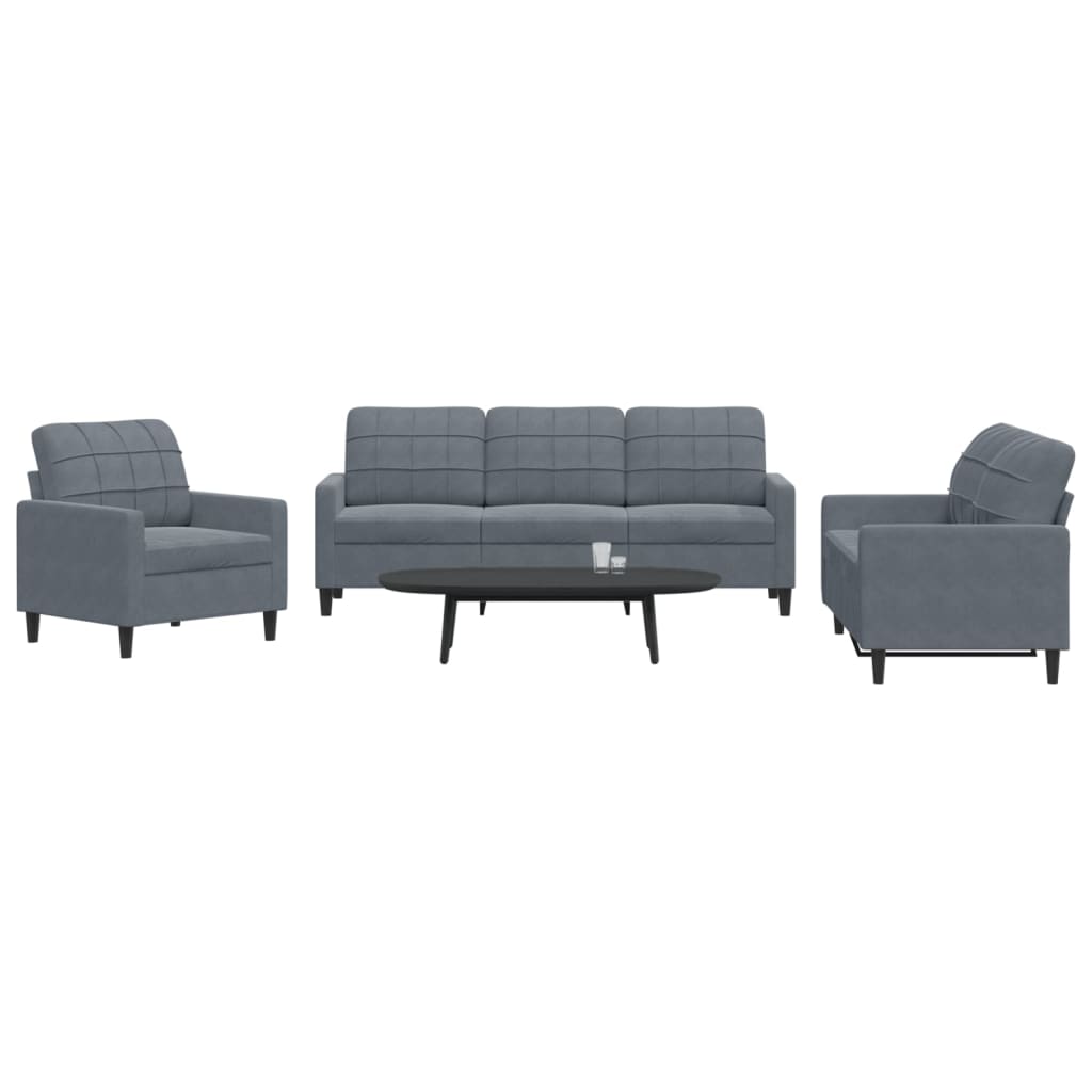 Set di Divani 3 pz con Cuscini Grigio Scuro in Velluto | homemem39