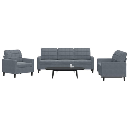 Set di Divani 3 pz con Cuscini Grigio Scuro in Velluto | homemem39