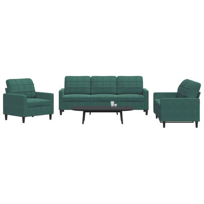 Set di Divani 3 pz con Cuscini Verde scuro in Velluto - homemem39