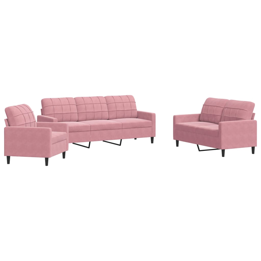 Set di Divani 3 pz con Cuscini rosa in Velluto - homemem39