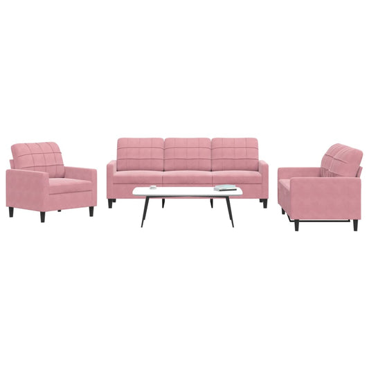 Set di Divani 3 pz con Cuscini rosa in Velluto | homemem39