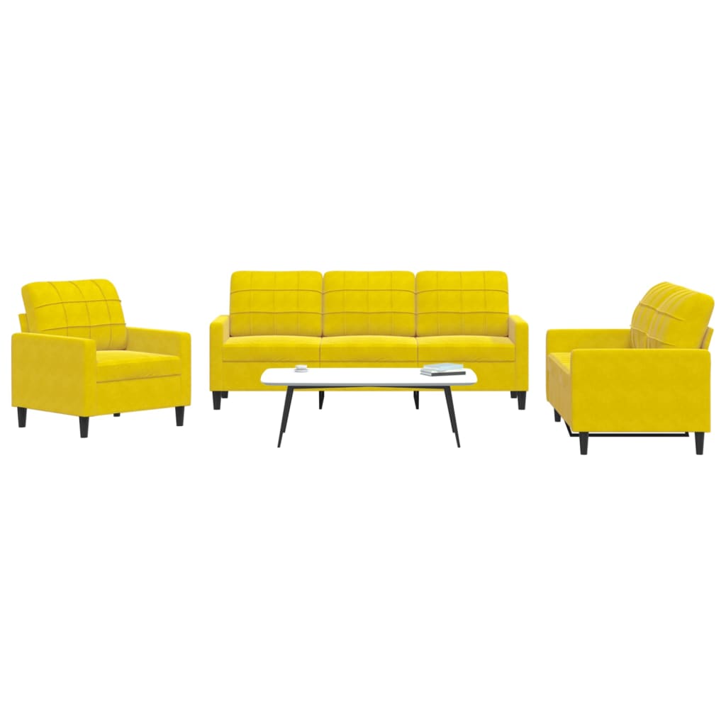 Set di Divani 3 pz con Cuscini giallo in Velluto - homemem39