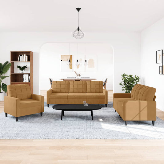 Set di Divani 3 pz con Cuscini Marrone in Velluto | homemem39