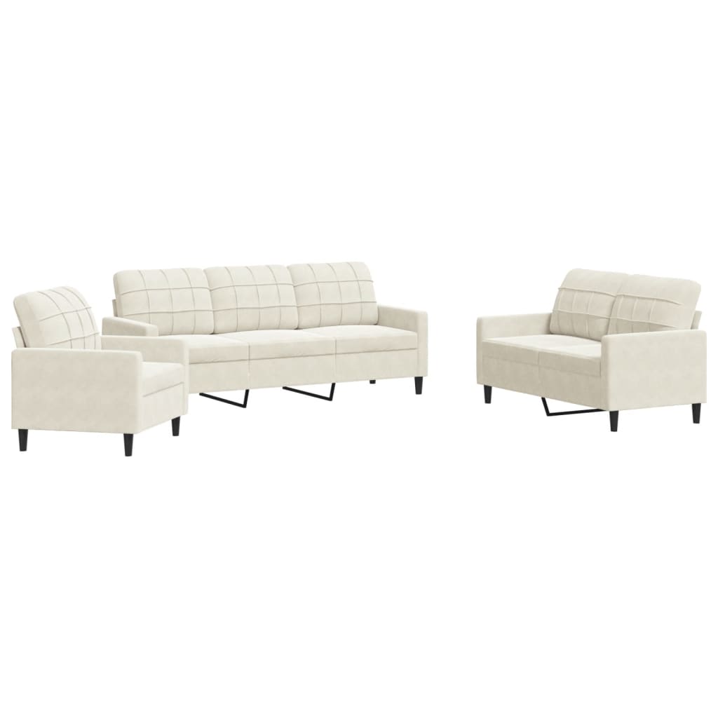 Set di Divani 3 pz con Cuscini Crema in Velluto - homemem39