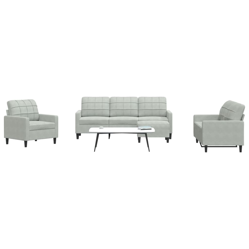 Set di Divani 4 pz con Cuscini Grigio Chiaro in Velluto | homemem39