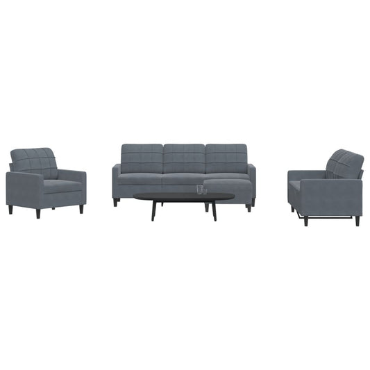 Set di Divani 4 pz con Cuscini Grigio Scuro in Velluto
