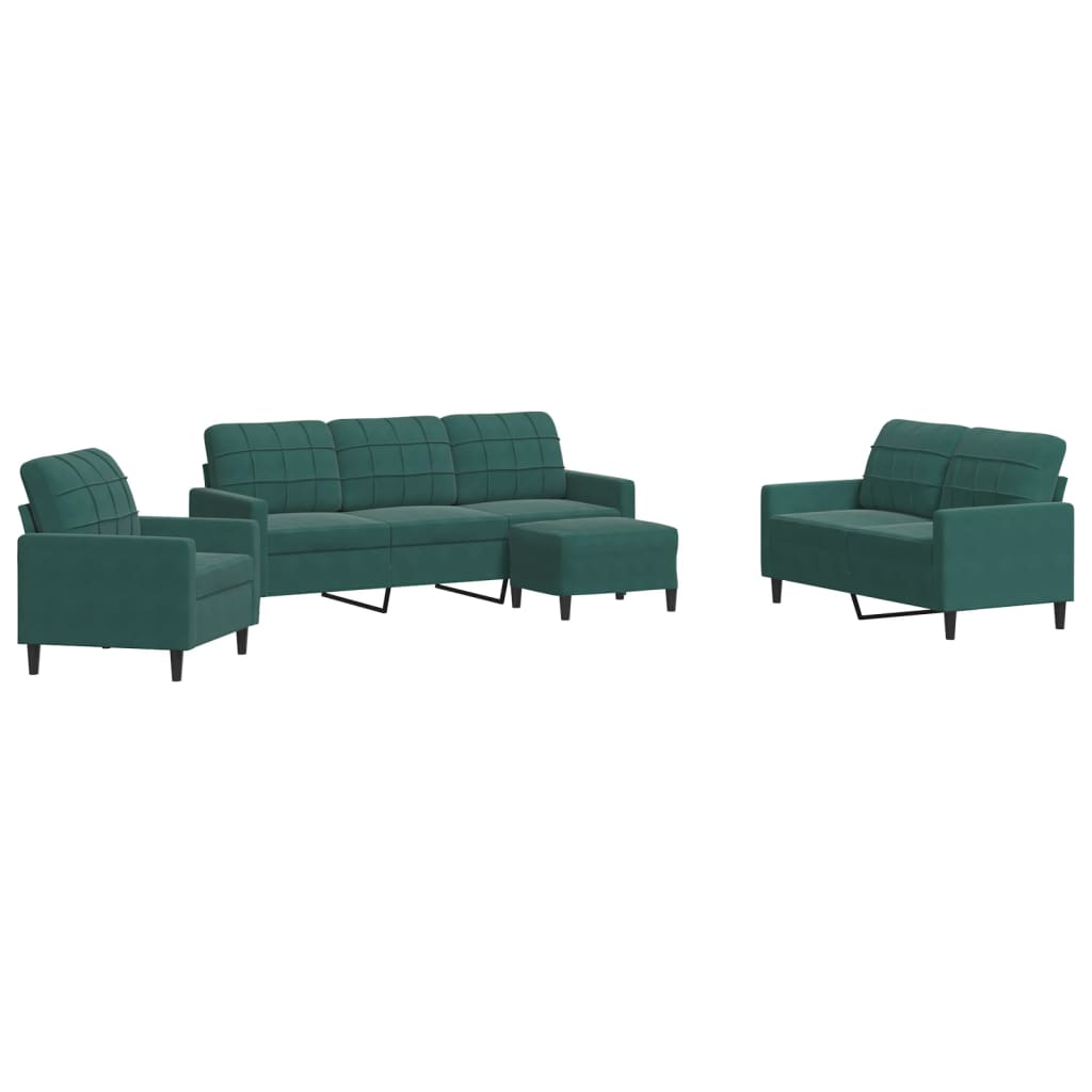Set di Divani 4 pz con Cuscini Verde scuro in Velluto