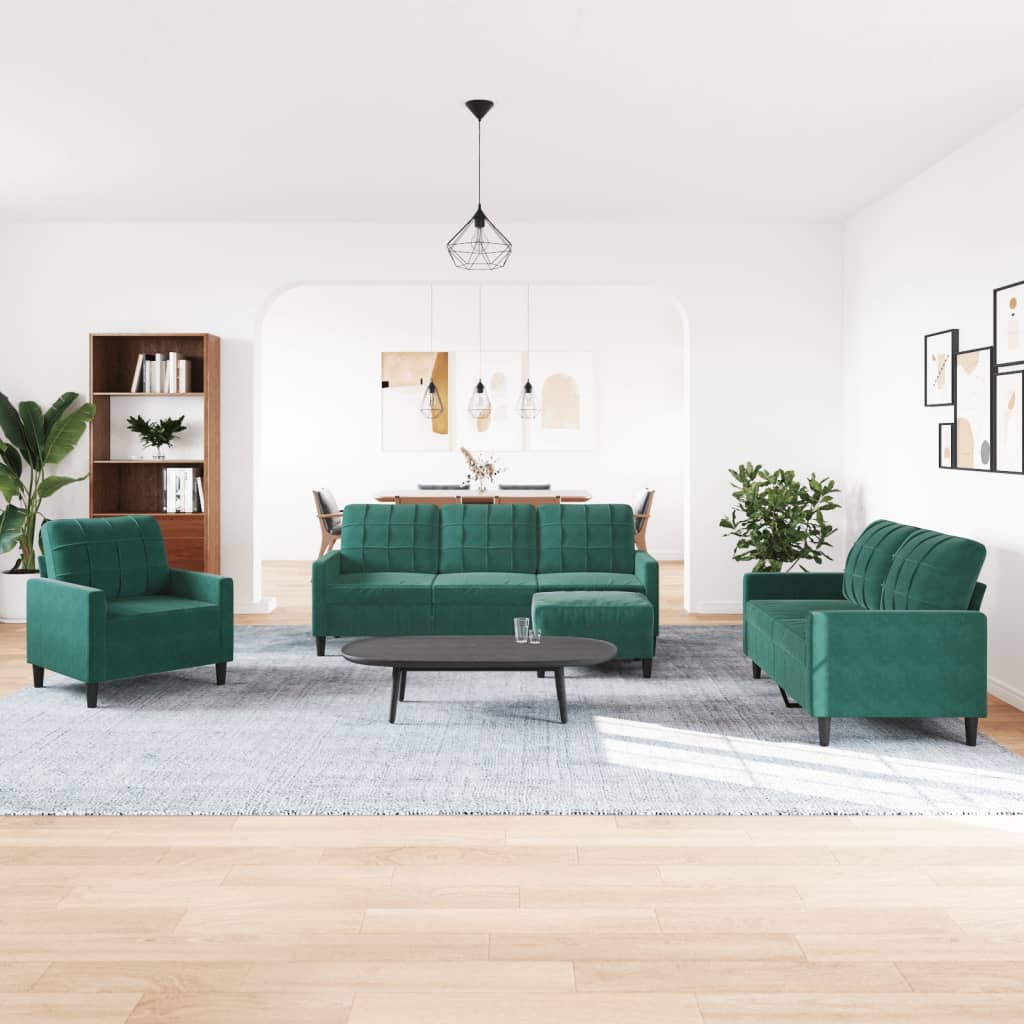 Set di Divani 4 pz con Cuscini Verde scuro in Velluto