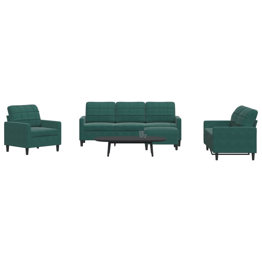 Set di Divani 4 pz con Cuscini Verde scuro in Velluto