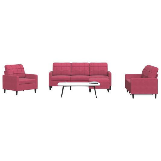 Set di Divani 4 pz con Cuscini Rosso Vino in Velluto | homemem39