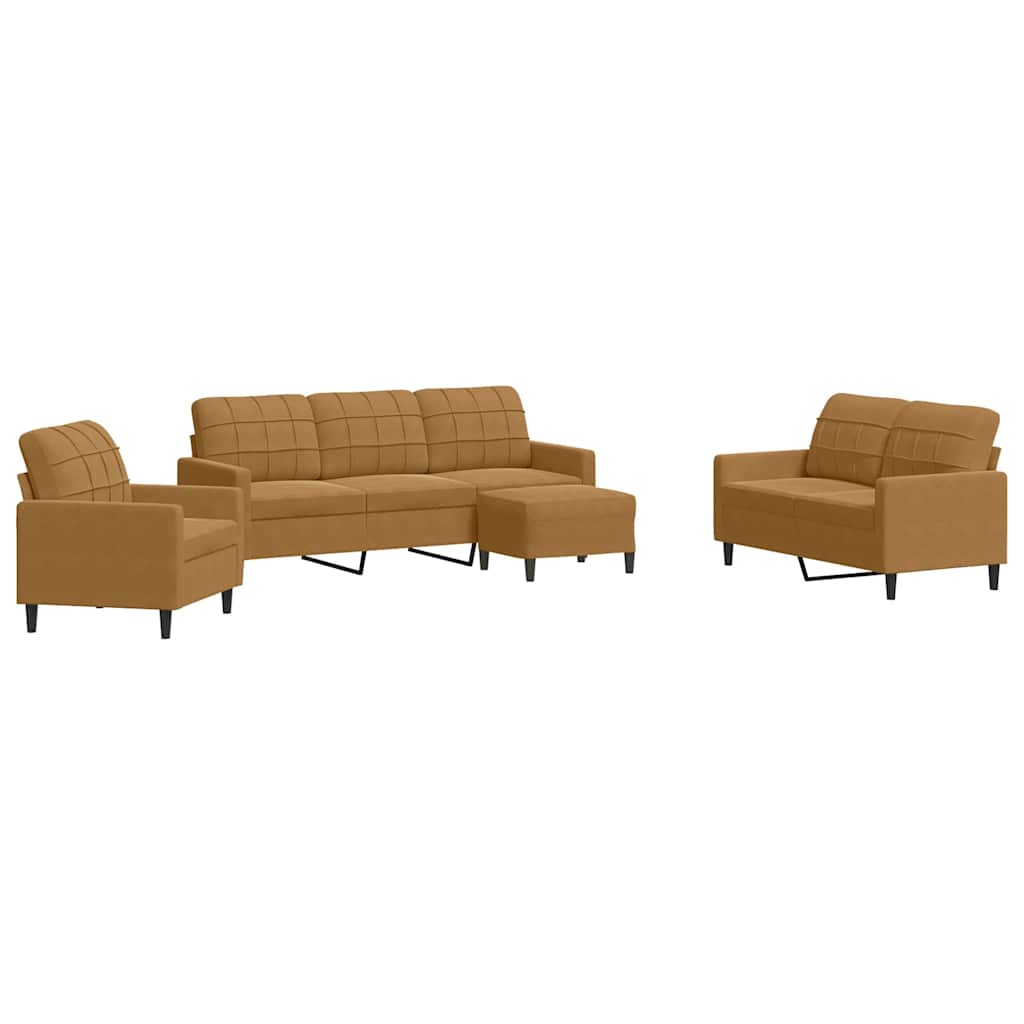 Set di Divani 4 pz con Cuscini Marrone in Velluto | homemem39