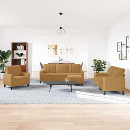 Set di Divani 4 pz con Cuscini Marrone in Velluto | homemem39