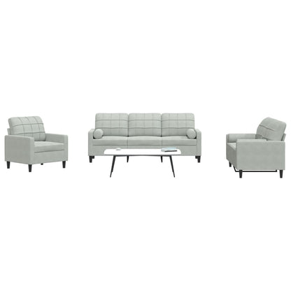 Set di Divani 3 pz con Cuscini e Rinforzi Grigio Chiaro Velluto | homemem39