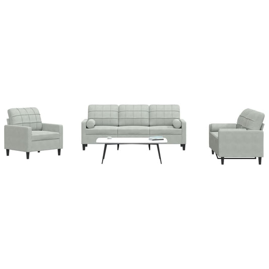 Set di Divani 3 pz con Cuscini e Rinforzi Grigio Chiaro Velluto | homemem39