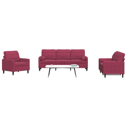 Set di Divani 3 pz con Cuscini e Rinforzi Rosso Vino in Velluto | homemem39