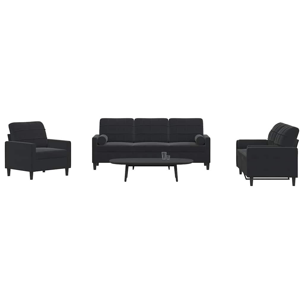 Set di Divani 3 pz con Cuscini e Rinforzi Nero in Velluto | homemem39