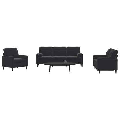 Set di Divani 3 pz con Cuscini e Rinforzi Nero in Velluto | homemem39