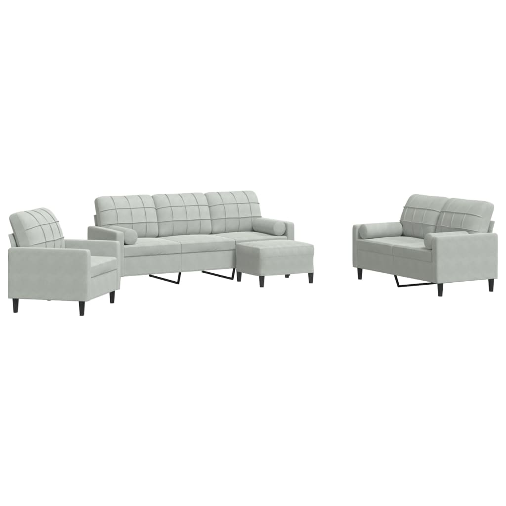 Set di Divani 4 pz con Cuscini e Rinforzi Grigio Chiaro Velluto | homemem39