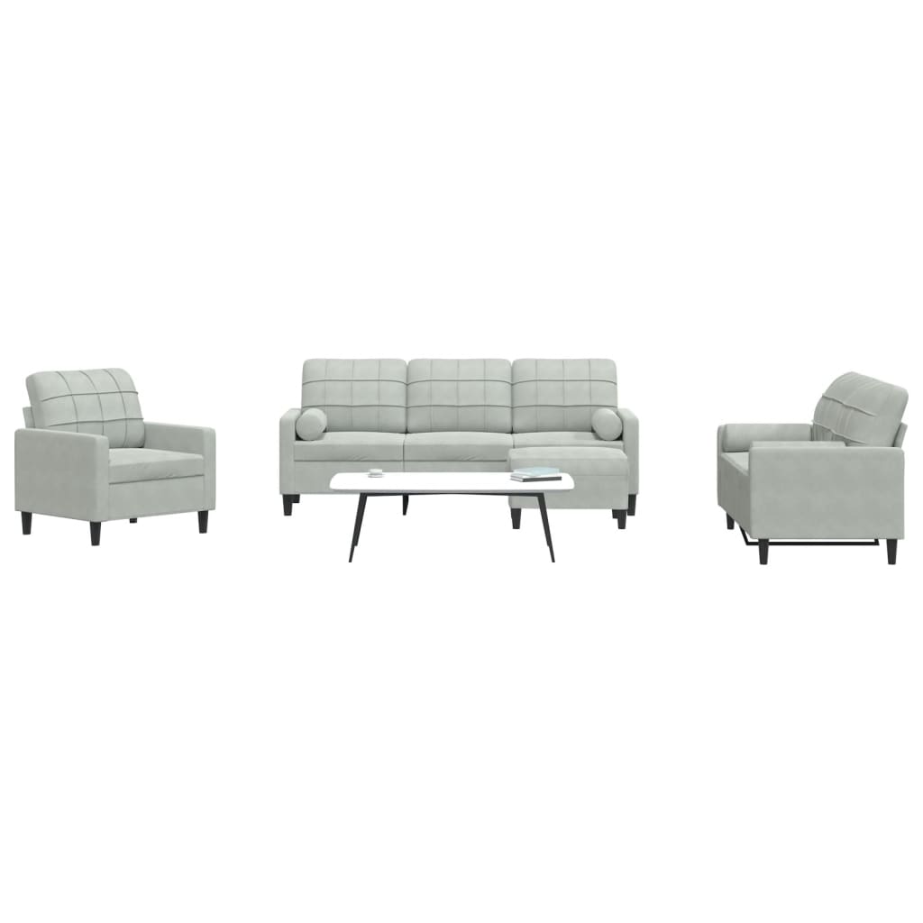 Set di Divani 4 pz con Cuscini e Rinforzi Grigio Chiaro Velluto | homemem39