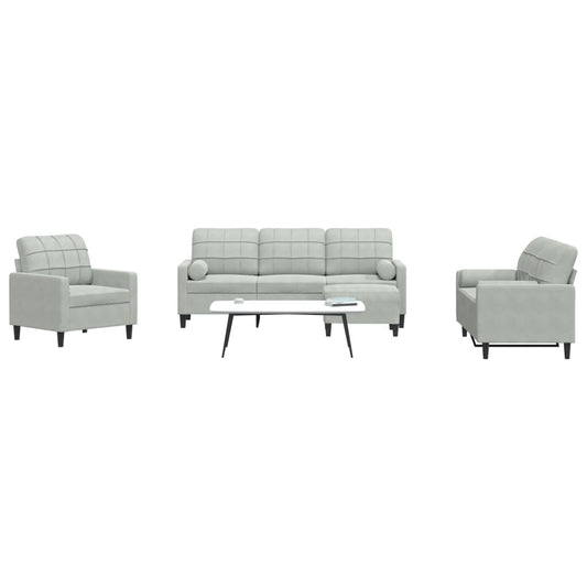 Set di Divani 4 pz con Cuscini e Rinforzi Grigio Chiaro Velluto | homemem39