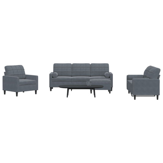 Set di Divani 4 pz con Cuscini e Rinforzi Grigio Scuro Velluto