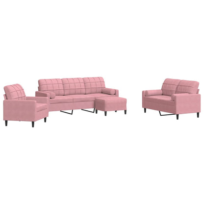 Set di Divani 4 pz con Cuscini e Rinforzi rosa in Velluto