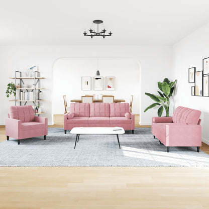 Set di Divani 4 pz con Cuscini e Rinforzi rosa in Velluto