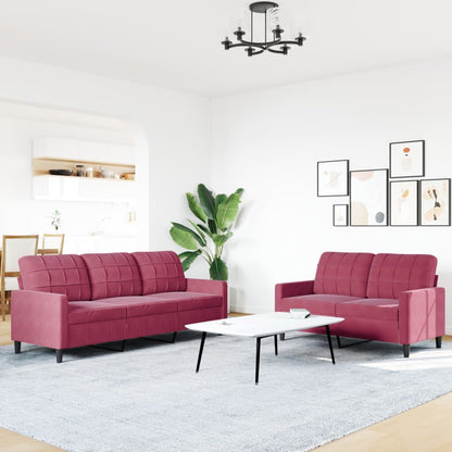 Set di Divani 2 pz con Cuscini Rosso Vino in Velluto | homemem39