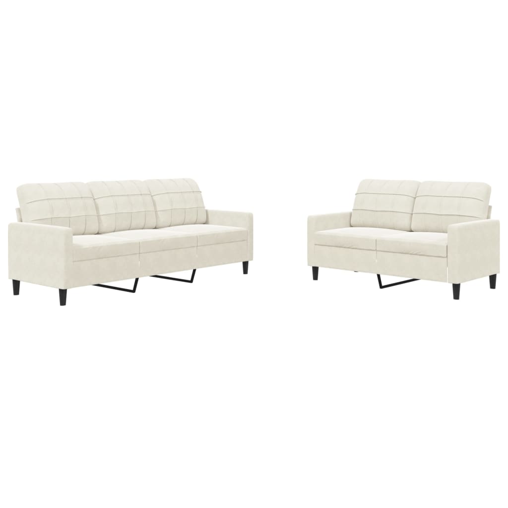 Set di Divani 2 pz con Cuscini Crema in Velluto - homemem39