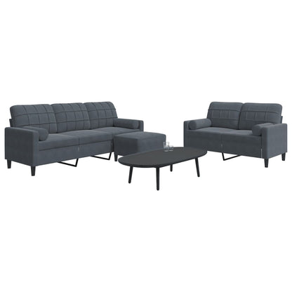 Set di Divani 3 pz con Cuscini Grigio Scuro in Velluto