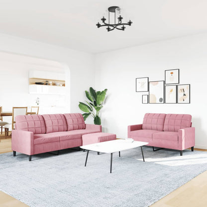 Set di Divani 3 pz con Cuscini rosa in Velluto