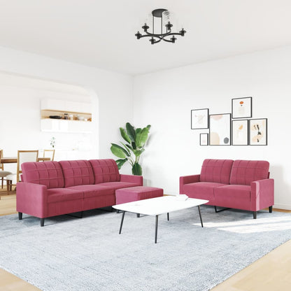 Set di Divani 3 pz con Cuscini Rosso Vino in Velluto | homemem39