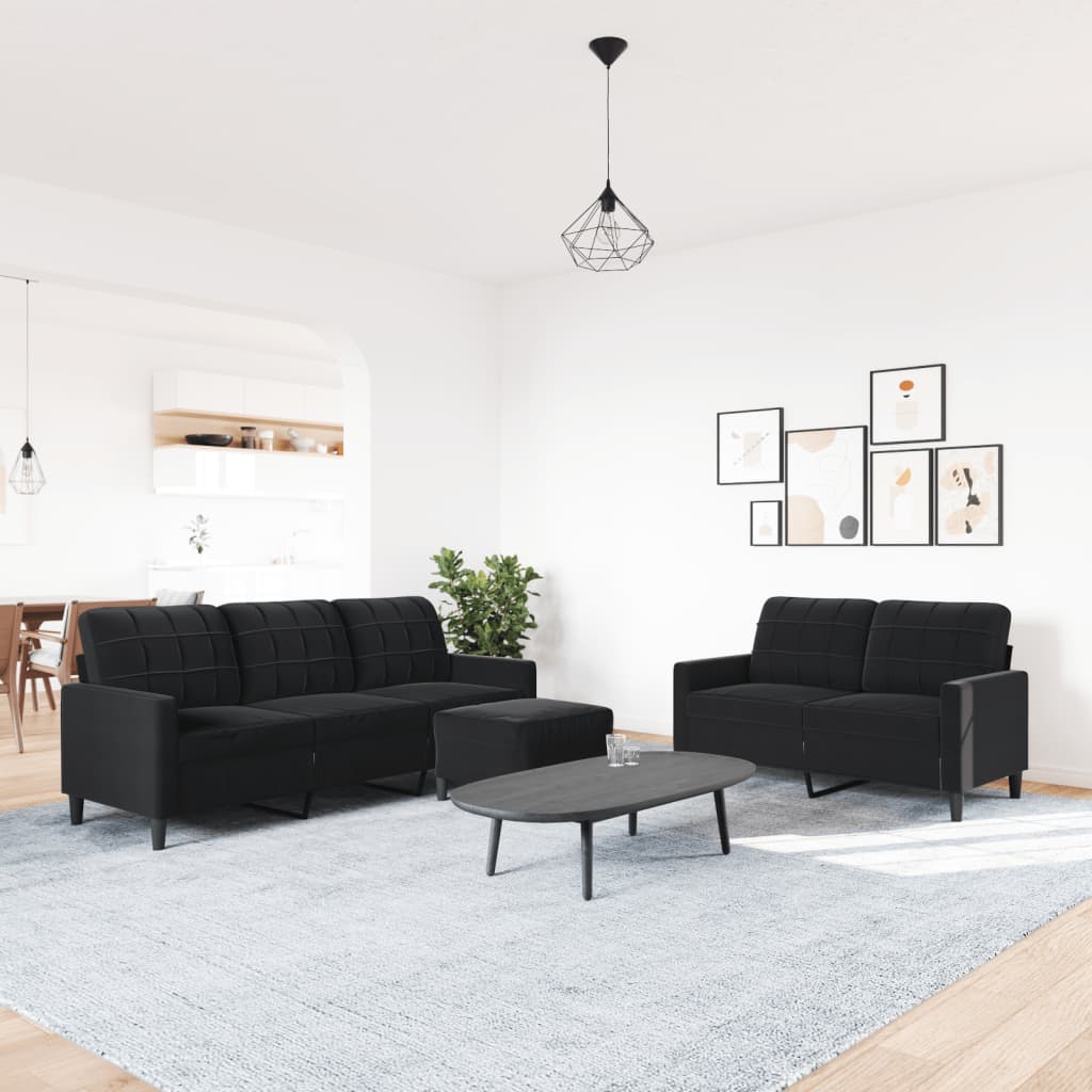 Set di Divani 3 pz con Cuscini Nero in Velluto | homemem39