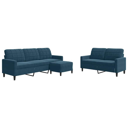 Set di Divani 3 pz con Cuscini Blu in Velluto | homemem39