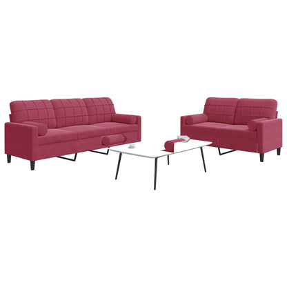 Set di Divani 2 pz con Cuscini e Rinforzi Rosso Vino in Velluto | homemem39
