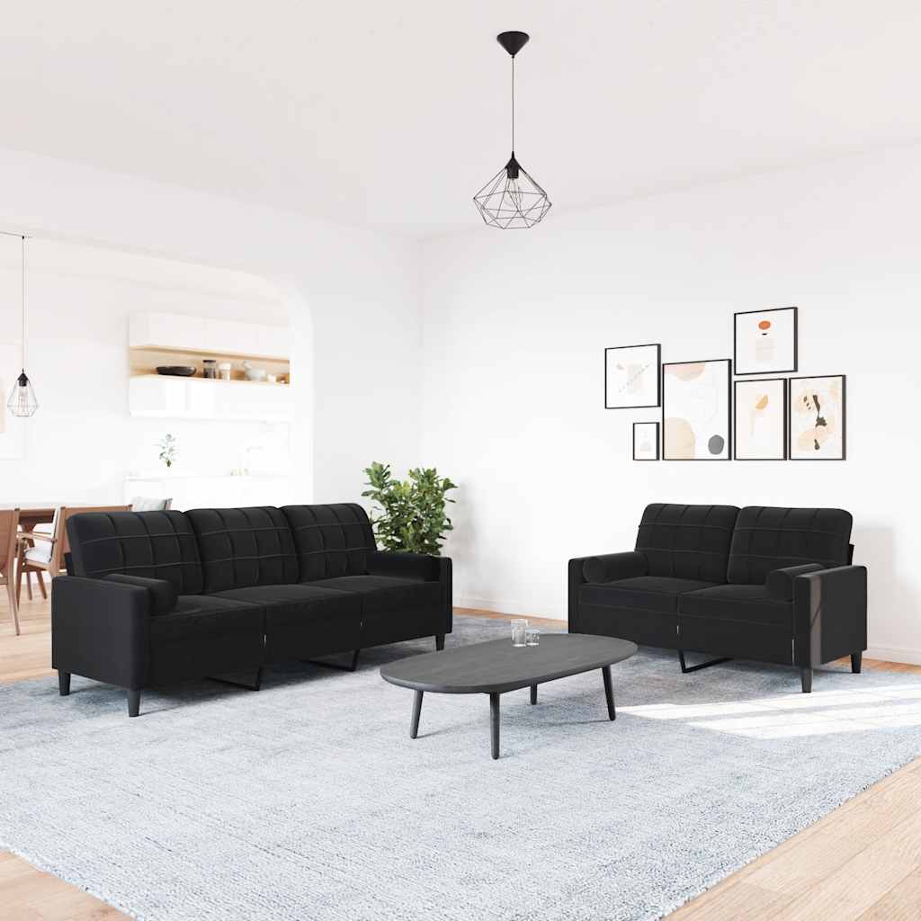 Set di Divani 2 pz con Cuscini e Rinforzi Nero in Velluto | homemem39