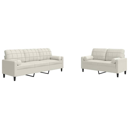 Set di Divani 2 pz con Cuscini e Rinforzi Crema in Velluto