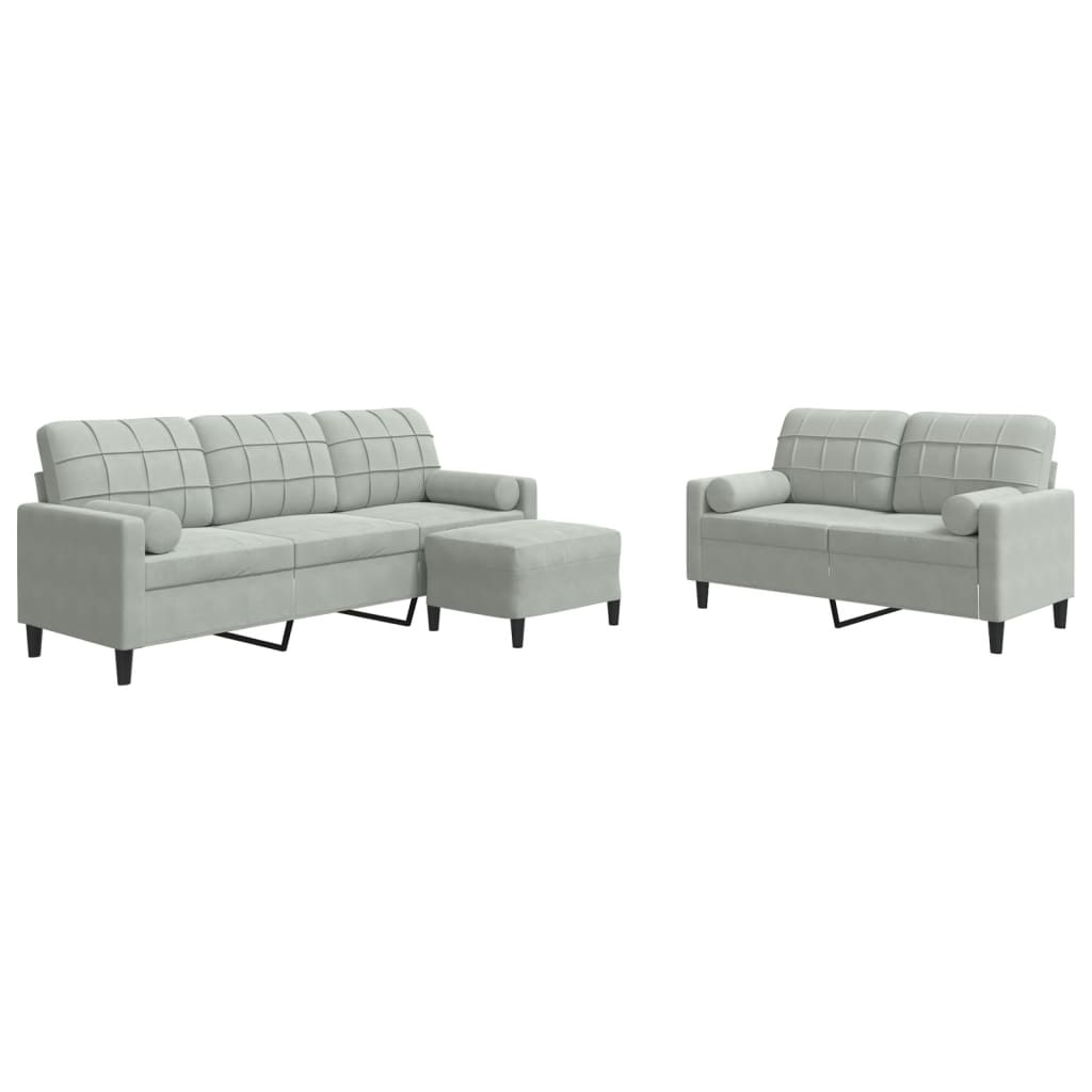 Set di Divani 3 pz con Cuscini e Rinforzi Grigio Chiaro Velluto | homemem39