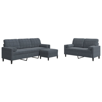 Set di Divani 3 pz con Cuscini e Rinforzi Grigio Scuro Velluto