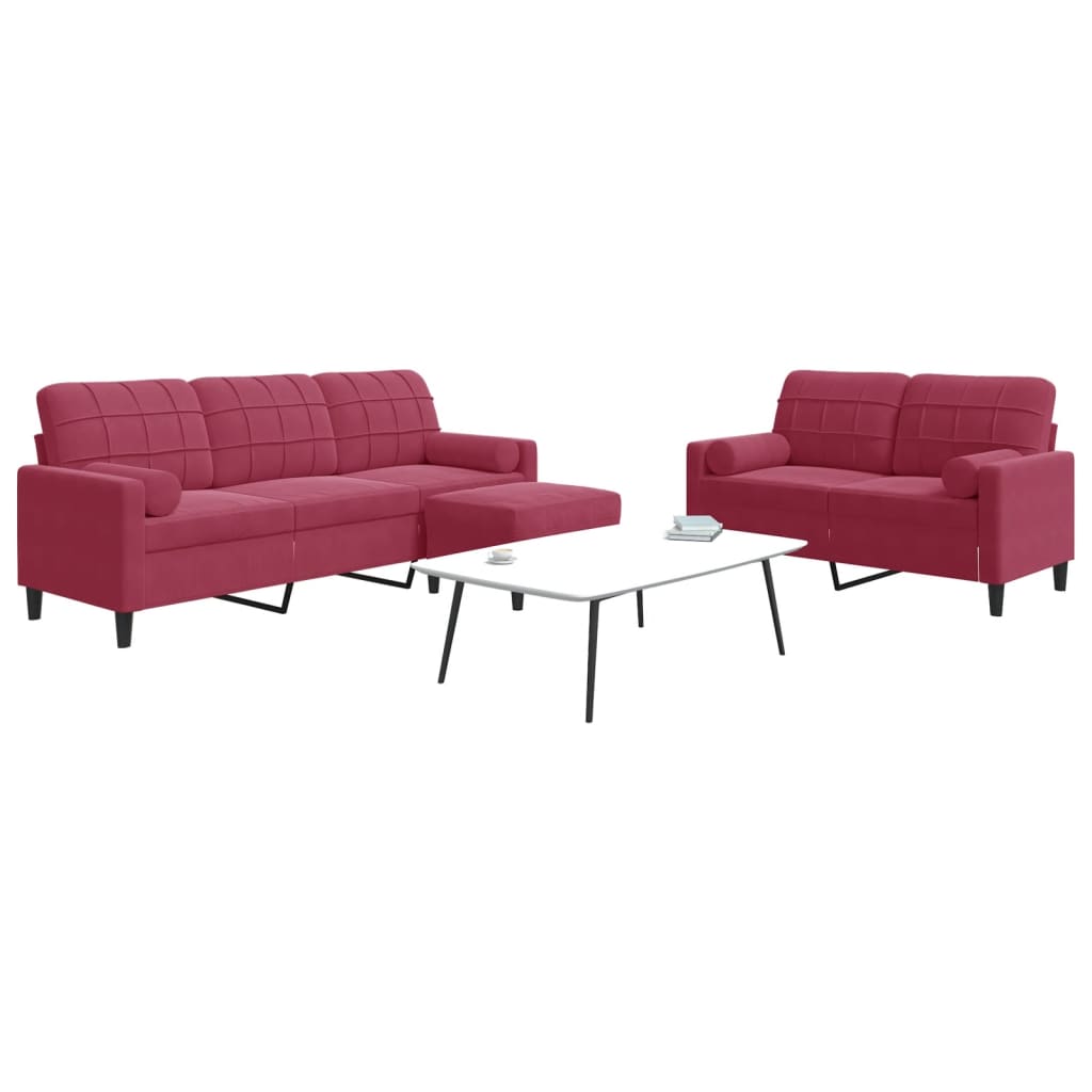 Set di Divani 3 pz con Cuscini e Rinforzi Rosso Vino in Velluto | homemem39