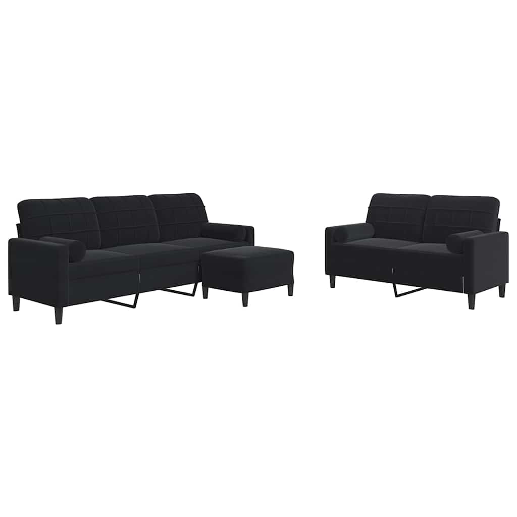 Set di Divani 3 pz con Cuscini e Rinforzi Nero in Velluto | homemem39