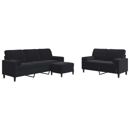Set di Divani 3 pz con Cuscini e Rinforzi Nero in Velluto | homemem39