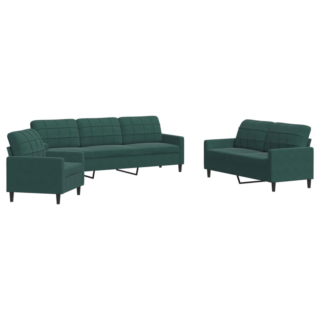 Set di Divani 3 pz con Cuscini Verde scuro in Velluto - homemem39