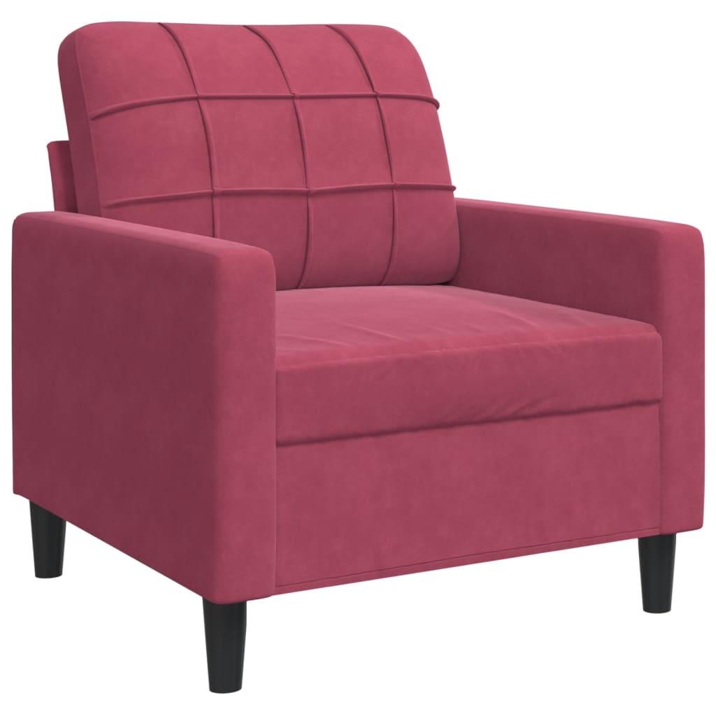 Set di Divani 3 pz con Cuscini Rosso Vino in Velluto | homemem39