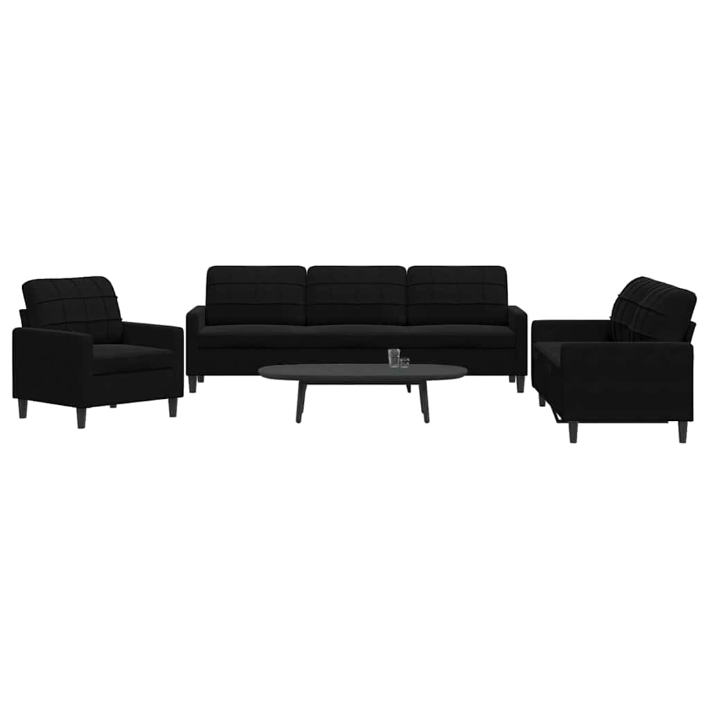 Set di Divani 3 pz con Cuscini Nero in Velluto | homemem39