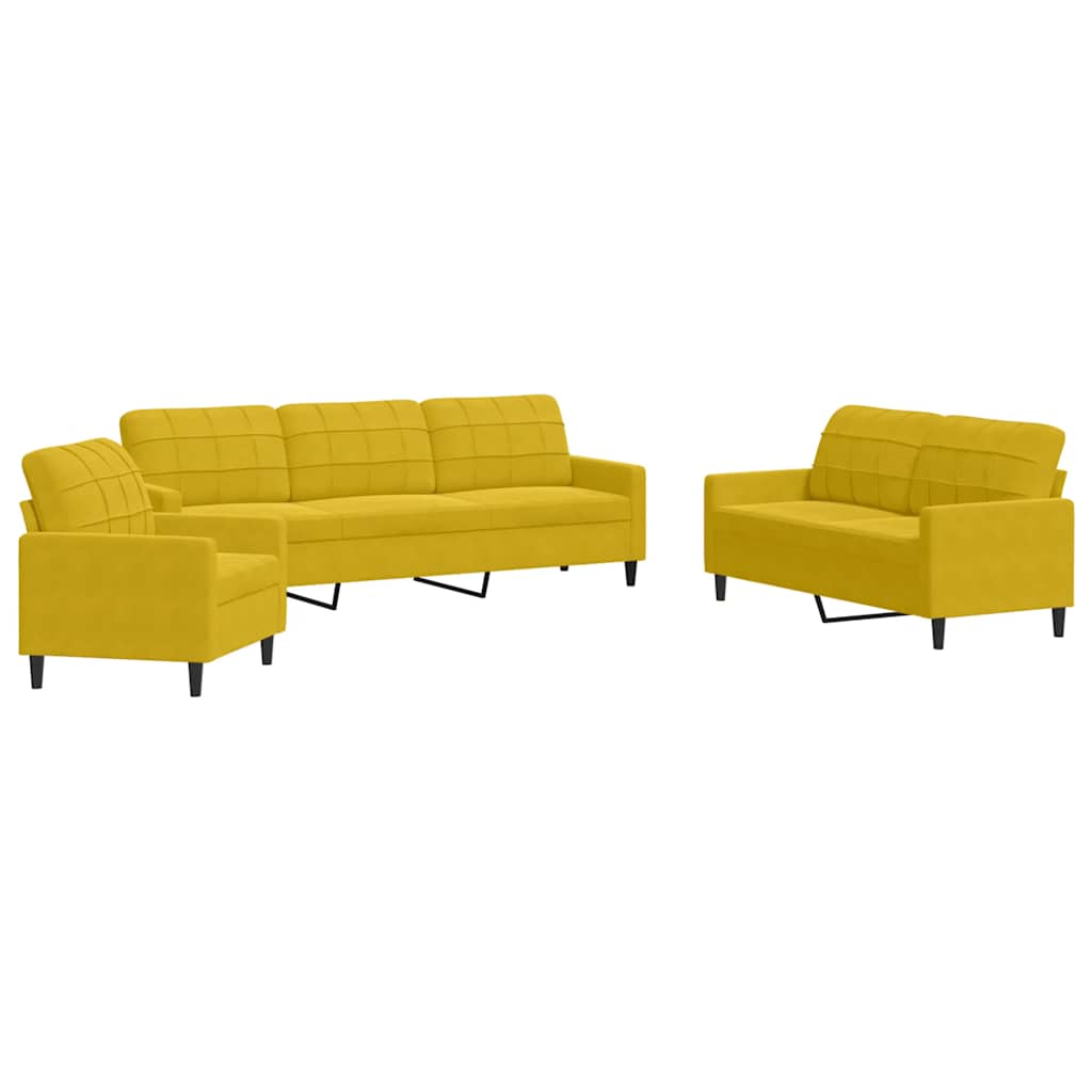 Set di Divani 3 pz con Cuscini giallo in Velluto | homemem39