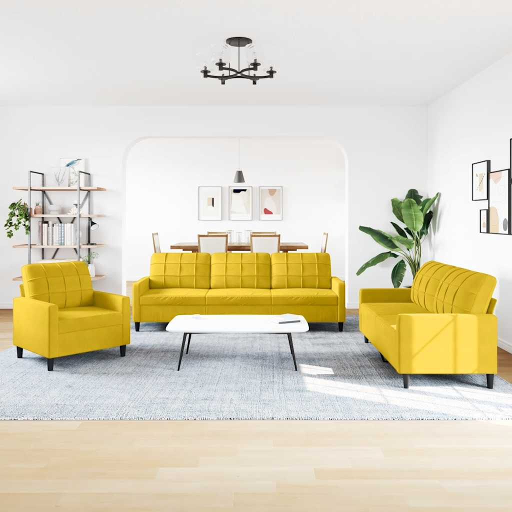 Set di Divani 3 pz con Cuscini giallo in Velluto | homemem39